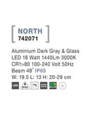 Nova Luce NOVA LUCE vonkajší reflektor NORTH hliník tmavo šedá a sklo LED 18W 3000K 100-240V 48st. IP65 742071