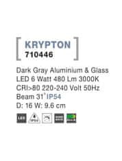 Nova Luce NOVA LUCE vonkajšie nástenné svietidlo KRYPTON tmavo šedý hliník a sklo LED 6W 3000K 220-240V 31st. IP54 710446
