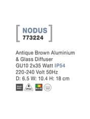 Nova Luce NOVA LUCE vonkajšie nástenné svietidlo NODUS antický hnedý hliník sklenený difúzor GU10 2x7W 220-240V IP54 bez žiarovky svetlo hore a dole 773224