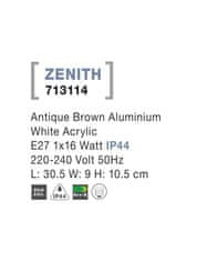 Nova Luce NOVA LUCE vonkajšie nástenné svietidlo ZENITH antický hnedý hliník biely akrylový difúzor E27 1x12W 220-240V bez žiarovky IP44 713114