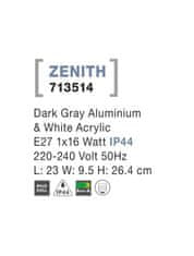 Nova Luce NOVA LUCE vonkajšie nástenné svietidlo ZENITH tmavo šedý hliník biely akrylový difúzor E27 1x12W 220-240V bez žiarovky IP44 713514