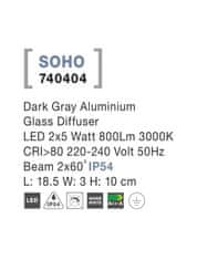 Nova Luce NOVA LUCE vonkajšie nástenné svietidlo SOHO tmavo šedý hliník sklenený difúzor LED 2x5W 3000K 220-240V 2x60st. IP54 svetlo hore a dole 740404