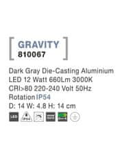 Nova Luce NOVA LUCE vonkajšie nástenné svietidlo GRAVITY tmavo šedý hliník akrylový difúzor LED 12W 3000K 220-240V rotačný IP54 810067