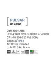 Nova Luce NOVA LUCE vonkajšie nástenné svietidlo PULSAR tmavo šedý ABS LED 4W 3000K 220-220V 32st. IP54 812302