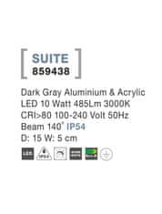 Nova Luce NOVA LUCE vonkajšie nástenné svietidlo SUITE tmavo šedý hliník a akryl LED 10W 3000K 100-240V 140st. IP54 859438