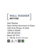 Nova Luce NOVA LUCE WALL WASHER nikel satén hliník a sklo LED Chip Philips 15W 3000K DC24V 30st. IP67 9011102