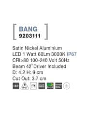 Nova Luce NOVA LUCE vonkajšie zapustené svietidlo do zeme BANG nikel satén hliník LED 1W 3000K IP67 100-240V 42st. vr. driveru 9203111