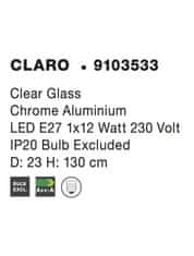 Nova Luce NOVA LUCE závesné svietidlo CLARO číre sklo chrómovaný hliník E27 1x12W 230V IP20 bez žiarovky 9103533