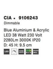 Nova Luce NOVA LUCE stropné svietidlo CIA modrý hliník a akryl LED 38W 230V 3000K IP20 stmievateľné 9106243