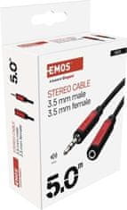 EMOS JACK kábel 3,5 mm stereo, vidlica - 3,5 mm zásuvka 5m