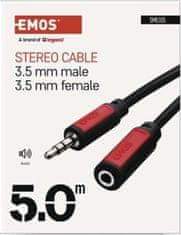 EMOS JACK kábel 3,5 mm stereo, vidlica - 3,5 mm zásuvka 5m