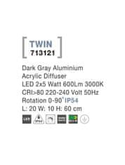 Nova Luce NOVA LUCE vonkajšie stĺpové svietidlo TWIN tmavo šedý hliník akrylový difúzor LED 2x5W 3000K 220-240V rotačný 0-90st. IP54 713121