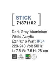 Nova Luce NOVA LUCE vonkajšie stĺpové svietidlo STICK tmavo šedý hliník biely akryl E27 1x12W 220-240V IP54 bez žiarovky 71371102