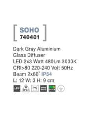 Nova Luce NOVA LUCE vonkajšie nástenné svietidlo SOHO tmavo šedý hliník sklenený difúzor LED 2x3W 3000K 220-240V 2x60st. IP54 svetlo hore a dole 740401