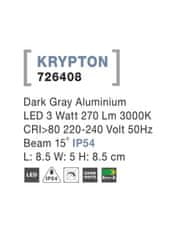 Nova Luce NOVA LUCE vonkajšie nástenné svietidlo KRYPTON tmavo šedý hliník LED 3W 3000K 220-240V 15st. IP54 726408