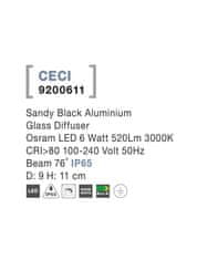 Nova Luce NOVA LUCE vonkajšie stropné svietidlo CECI čierny hliník sklenený difúzor Osram LED 6W 3000K 100-240V 76st. IP65 9200611