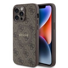 Guess Obal / kryt na Apple iPhone 14 Pro Max hnedé - Guess PU kožené 4G Colored Ring MagSafe