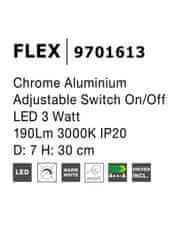 Nova Luce NOVA LUCE bodové svietidlo FLEX chrómovaný hliník nastaviteľné vypínač na tele LED 3W 3000K IP20 9701613