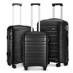 KONO Čierna sada 3 prémiových kufrov "Lines" s TSA zámkom - veľ. M, L, XL
