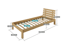 Výpredaj obliečok Posteľ PARIS zvýšená 90x200 cm, borovica Matrac: Matrac COCO MAXI 19 cm, Rošt: S latkovým roštom