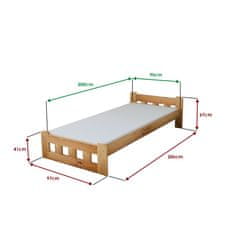 Výpredaj obliečok Posteľ Naomi zvýšená 90 x 200 cm, jelša Matrac: Matrac COCO MAXI 19 cm, Rošt: S latkovým roštom