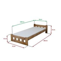 Výpredaj obliečok Posteľ Naomi zvýšená 90 x 200 cm, dub Matrac: Matrac COCO MAXI 19 cm, Rošt: Bez roštu