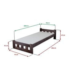 Výpredaj obliečok Posteľ Naomi zvýšená 90 x 200 cm, orech Matrac: Matrac COCO MAXI 19 cm, Rošt: S lamelovým roštom