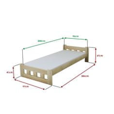 Výpredaj obliečok Posteľ Naomi zvýšená 90 x 200 cm, borovica Matrac: Matrac COCO MAXI 19 cm, Rošt: S latkovým roštom