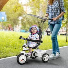 HOMCOM 6-V-1 Trojkolka Push Rod Detská Trojkolka Odnímateľná Slnečná Strieška Nastaviteľná Rovnováha Držiak Na Bicykel Držiak Pohára 1-5 Rokov Biela 