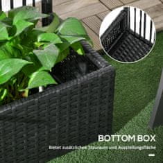 OUTSUNNY Polyratanová Vyvýšená Posteľ S Trellis Kvetinovým Boxom Kvetináč Pre Záhradný Balkón Čierna 103 X 103 X 29 Cm 