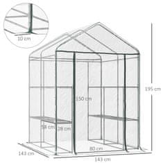 OUTSUNNY Fóliový Skleník Walk-In Záhradná Kôlňa Paradajkový Skleník So 6 Policami, Priehľadná Oceľ Pvc, Pre Záhradu 