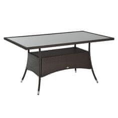OUTSUNNY Jedálenský Stôl Záhradný Stôl Sklenený Stôl Polyratan + Bezpečnostné Sklo Hnedá + Čierna 150X85X74Cm 