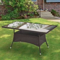 OUTSUNNY Jedálenský Stôl Záhradný Stôl Sklenený Stôl Polyratan + Bezpečnostné Sklo Hnedá + Čierna 150X85X74Cm 