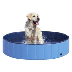 PAWHUT Dog Pool Veľký Bazén Pre Psov, Bazénik Vyrobený Z Pvc + Dreva, Modrý, Priemer 140 X Výška 30 Cm, Ideálne Na Leto 