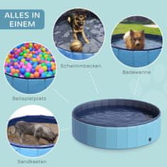 PAWHUT Dog Pool Veľký Bazén Pre Psov, Bazénik Vyrobený Z Pvc + Dreva, Modrý, Priemer 140 X Výška 30 Cm, Ideálne Na Leto 