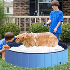 PAWHUT Dog Pool Veľký Bazén Pre Psov, Bazénik Vyrobený Z Pvc + Dreva, Modrý, Priemer 140 X Výška 30 Cm, Ideálne Na Leto 