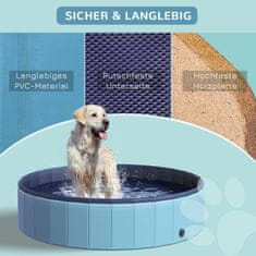 PAWHUT Dog Pool Veľký Bazén Pre Psov, Bazénik Vyrobený Z Pvc + Dreva, Modrý, Priemer 140 X Výška 30 Cm, Ideálne Na Leto 