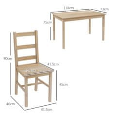 HOMCOM Jedálenský Set 5 Kusov. Jedálenský Stôl 4 Stoličky Jedálenská Skupina Priestorovo Nenáročný Obdĺžnikový Masív Prírodné 