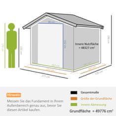 OUTSUNNY Kovový Prístrešok Na Náradie Záhradný Domček So Základom, Prístrešok Na Náradie, Odolný Voči Poveternostným Vplyvom, Sivý, 277X195X192Cm 