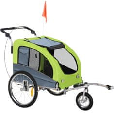 PAWHUT Dog Trailer Jogger Príves Na Bicykel Pre Psov, Large & Stable, With Safety Flag, Green+Gray, 155X83X108Cm 