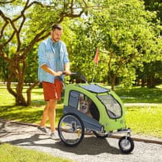 PAWHUT Dog Trailer Jogger Príves Na Bicykel Pre Psov, Large & Stable, With Safety Flag, Green+Gray, 155X83X108Cm 