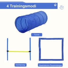 PAWHUT Súprava Na Cvičenie Agility Slalom Prekážka Tunel Športový Tréningový Priestor Pre Psov Pe+Polyester Modrá+Žltá 