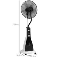 HOMCOM Stojanový Ventilátor S Vodou, 90W Ventilátor S Funkciou Hmly, 3 Režimy, Objem Nádržky Na Vodu 3L, Funkcia Časovača, Valčeky, Oscilačný, Čierna 