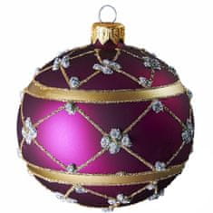 Decor By Glassor Vianočná guľa fialová s dekorom (Veľkosť: 8)