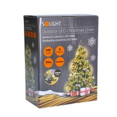 Solight LED vonkajšia vianočná reťaz, 400 LED, 20m, prívod 5m, 8 funkcií, IP44, teplá biela