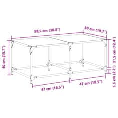Vidaxl Konferenčný stolík priehľadná sklenená doska 98,5x50x40 cm oceľ