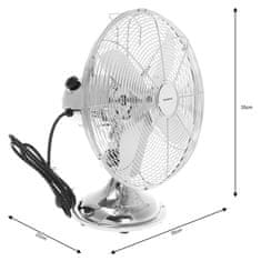 KLAUSBERG Stolný ventilátor Tichý výkonný 3 režimy Chróm 30 cm 40 W