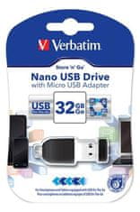 VERBATIM Store &#39;n&#39; Stay NANO 32GB USB 2.0 + OTG adapter čierna