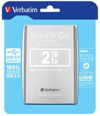 VERBATIM Store´n´ Go 2,5&quot; 2TB USB 3.0 strieborný