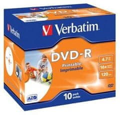 VERBATIM DVD-R AZO 4,7 GB, 16x, printable, šperk case 10 ks